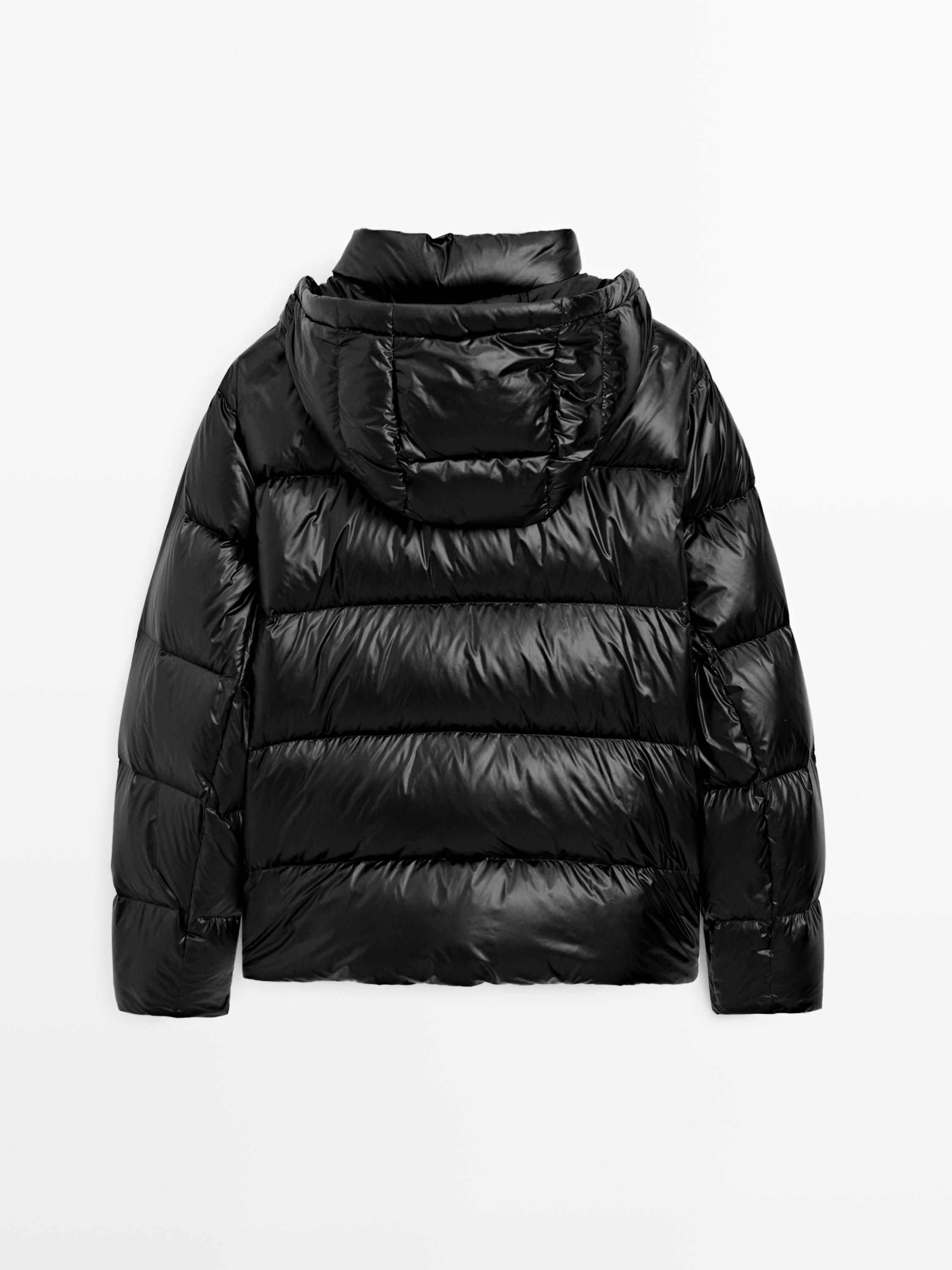 Water-repellent satin puffer jacket
